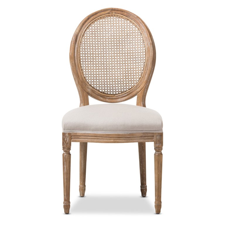 Vintage French Round Cane Back Fabric Dining Side Chair