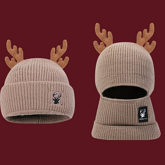 Wancir Cute Reindeer Antlers Baby Beanie Kids Winter Hat Christmas Toddler Moose Hat Warm Crochet Knitted Hat for Girls Boys