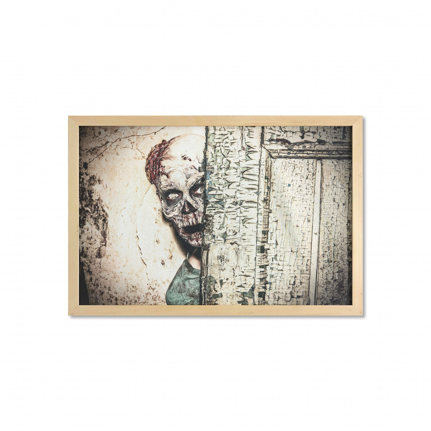 Zombie Wall Art with Frame, Dead Man in Abandoned Old House Hell Style Mystery Blood Vampire