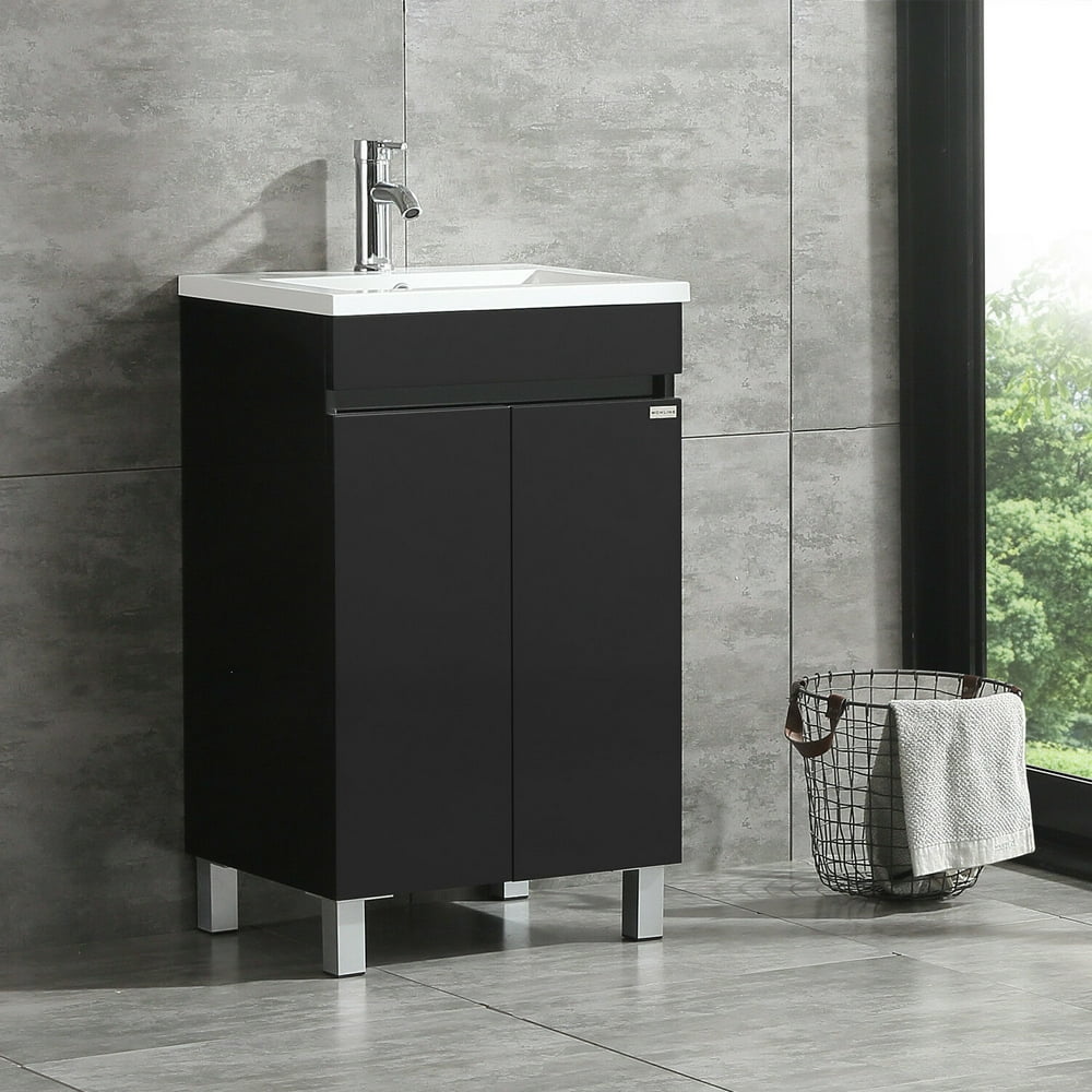 Walcut Black Bathroom Vanity Wood Storage with Undermount