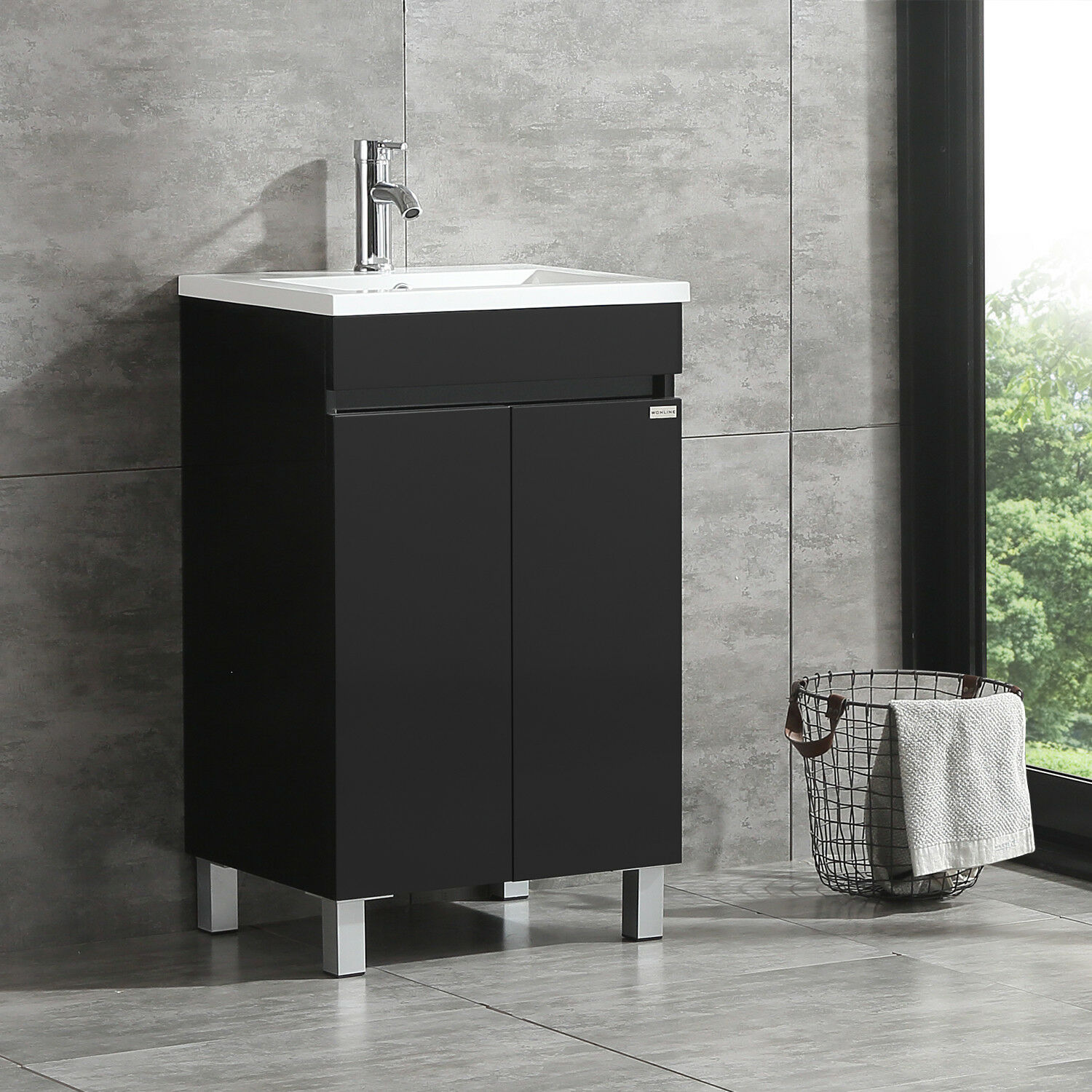 Buy Walcut Black Bathroom Vanity Cabinet Wood Storage With