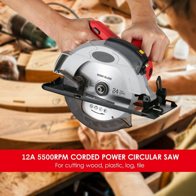 Lightweight Corded Circular Saw 12A 5500RPM Max Cutting Depth 2.45 90 1.81 45