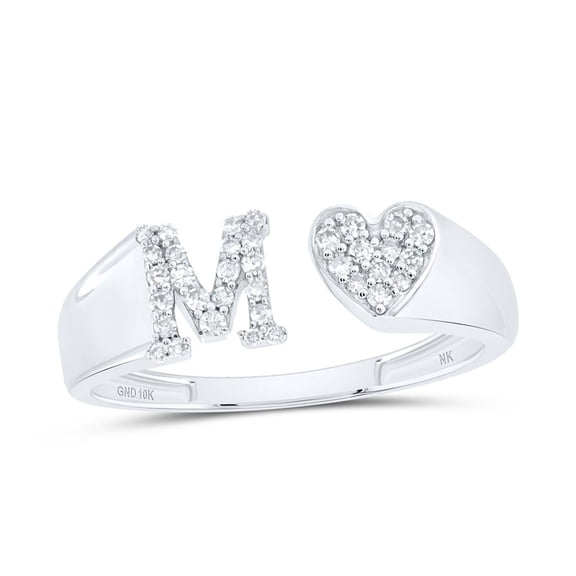 Diamond NK Gift Initial "M" Ladies Heart Ring 0.17cttw