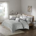 thumbnail image 3 of Intelligent Design Raina Comforter Microfiber Metallic Print Geometric Design Embroidered Toss Pillow Modern Trendy Casual All Season Bedding Set Matching Sham, Twin/Twin XL, Grey/Silver 4 Piece, 3 of 5