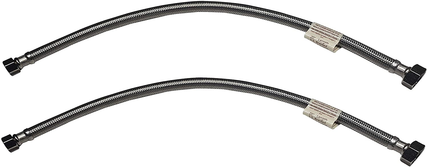 Miiflex 20' Stainless Steel Braided Water Supply Line 2 Pack (3/8 COMP x 1/2 FIP)