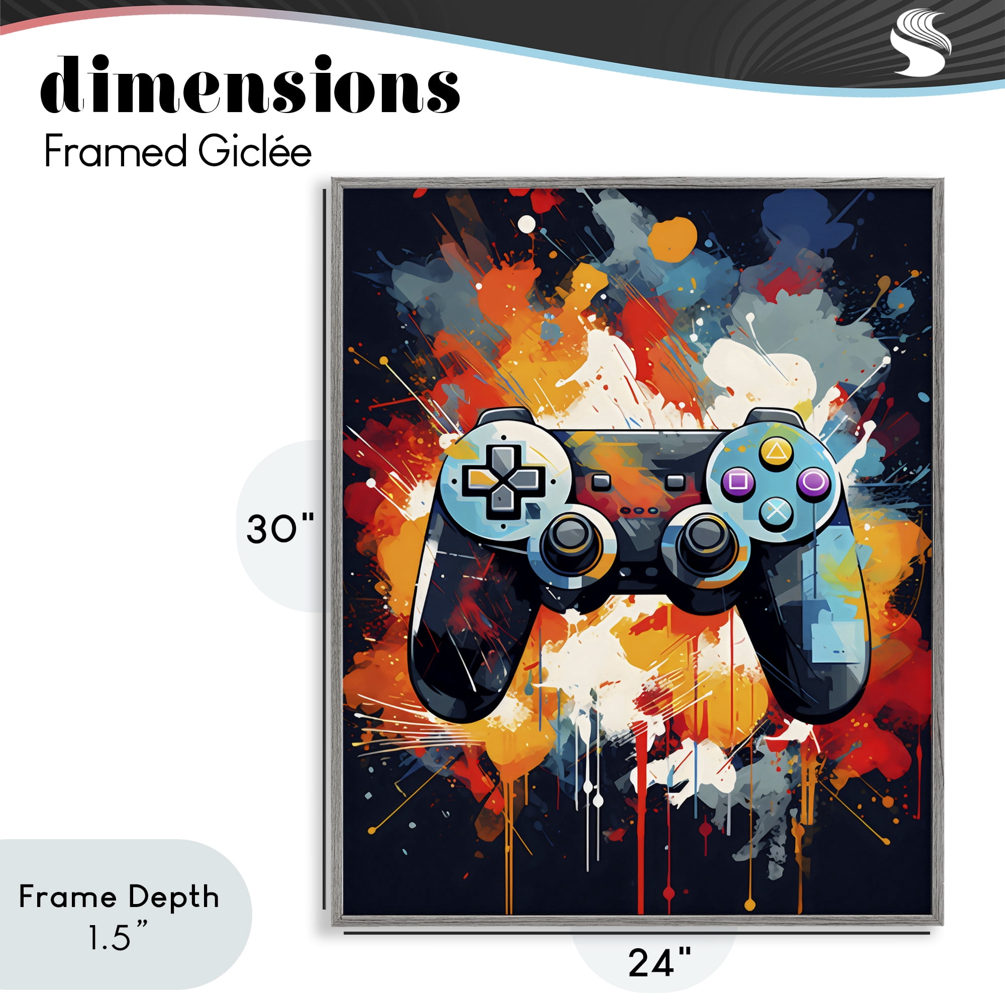 Stupell Industries Orange Paint Splash Gamer Gray Framed Giclee Art, design by Creative Studio