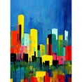 thumbnail image 1 of Abstract Bright Midcentury Style Colourful Cityscape Skyline Painting Blue Red Yellow Teal Unframed Wall Art Print Poster Home Decor Premium, 1 of 4