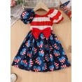 thumbnail image 3 of Hirigin Little Girls 4th of July Dress American Flag Star Print Puff Sleeve A-Line Shirred Pincess Dress 4T 5T 6T 7T Independence Day Outfits, 3 of 8