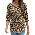 thumbnail image 3 of Women's Dressy Casual Blouse with Smocked Cuffs, 3/4 Length Sleeve Tops for Work Office Leopard Print XL, 3 of 9