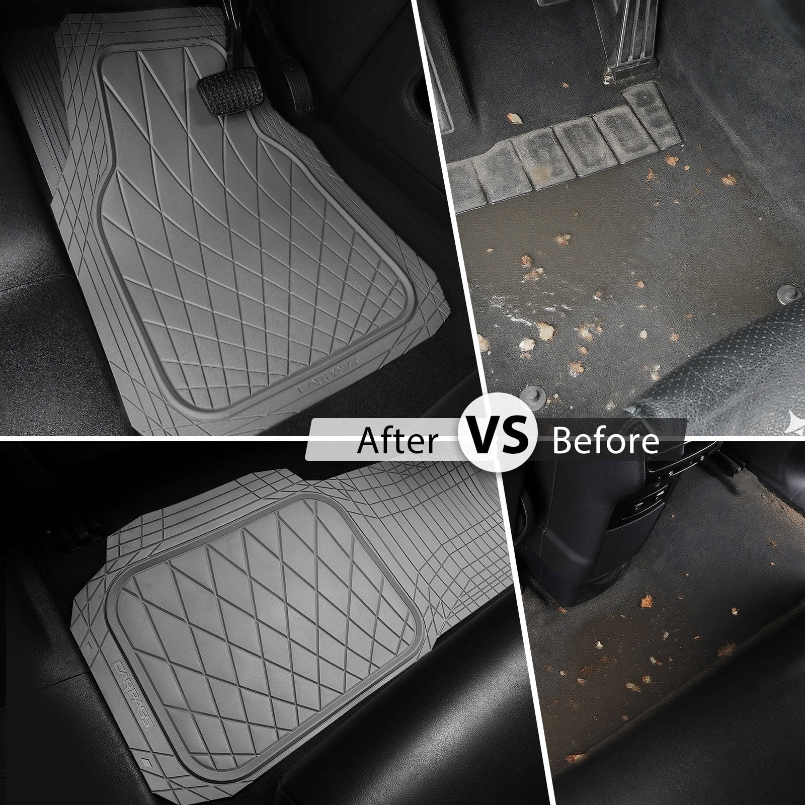 CAR GRAND premium heavy duty rubble car floor mats deep dish all weather waterproof easy clean universal trim fit sedan SUV Van Truck all gray