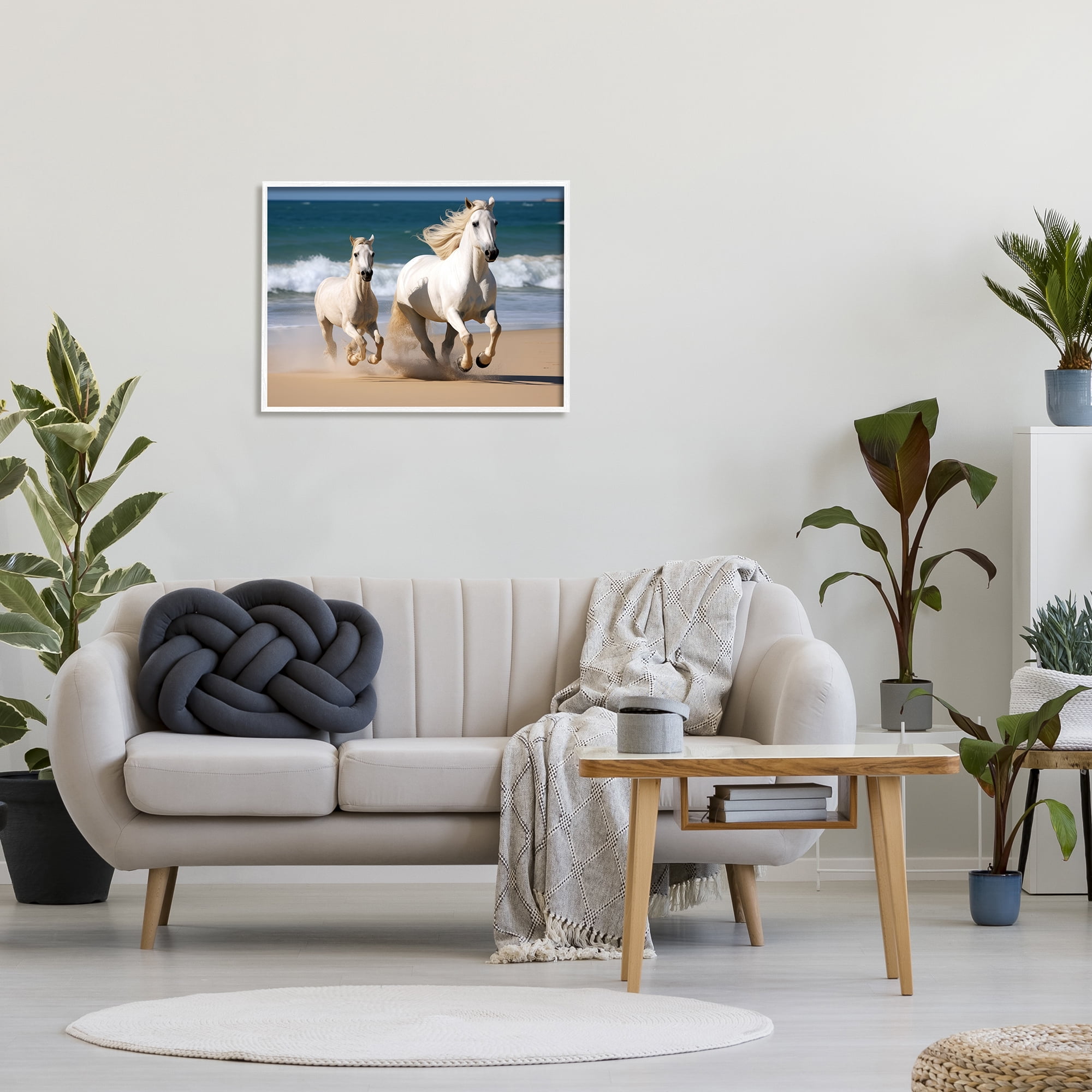 Stupell Industries Trotting Horses on Beach Animals & Insects Photography White Framed Art Print Wall Art, 30 x 24