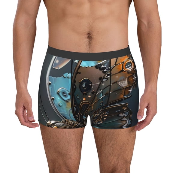 Zufioo Steampunk Mechanical Butterfly Print Men's Boxer Briefs, Moisture Wicking Boxer Briefs Underwear-Medium