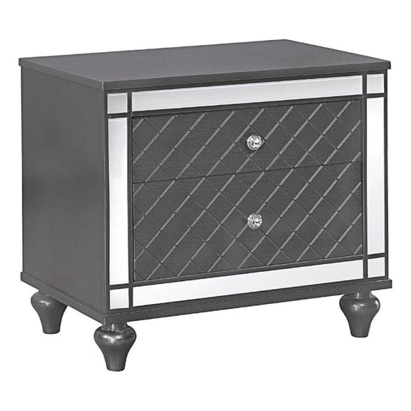 Benjara Reff Nightstand- 2 French Dovetail Drawers- Crystal Knobs- Gray