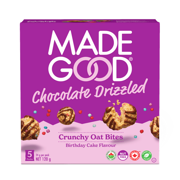 Made Good - Birthday Cake Flavour Chocolate Drizzled Crunchy Oat Bites | Multiple Sizes, MG - Birthday Cake Drizzled Crunchy Oat Bites