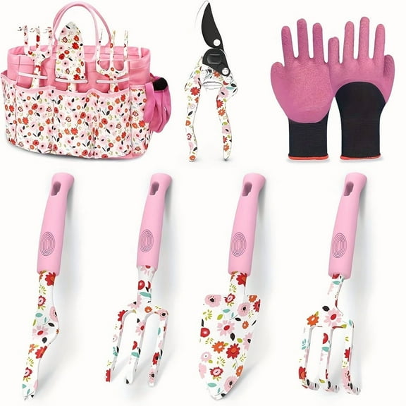 Garden Tool Set, 7pcs Gardening Tools For Women, Heavy Duty Floral Garden Tools Set With Fashion & Durable Storage Bag, Gardening Hand Tools, Gardening Gift For Women And Men