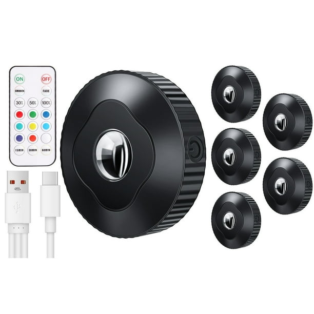 Luces RGB que cambian de color para gabinete de vino (paquete de 6) - Iluminación LED recargable por USB con control remoto, 9 colores, 2 modos, batería de 1000 mAh, iluminación ambiental para decora
