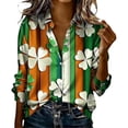 thumbnail image 2 of Women's Casual Satin Silk Fun Green St. Patrick's Day Print Long Sleeve T-Shirt Soft Shirt with soft texture, decorated with green St. Patrick's Day themed print, preferred for holiday wear, 2 of 5