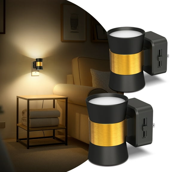 2 Pack Black & Brass Mini Trumpet Night Light with Dimmer