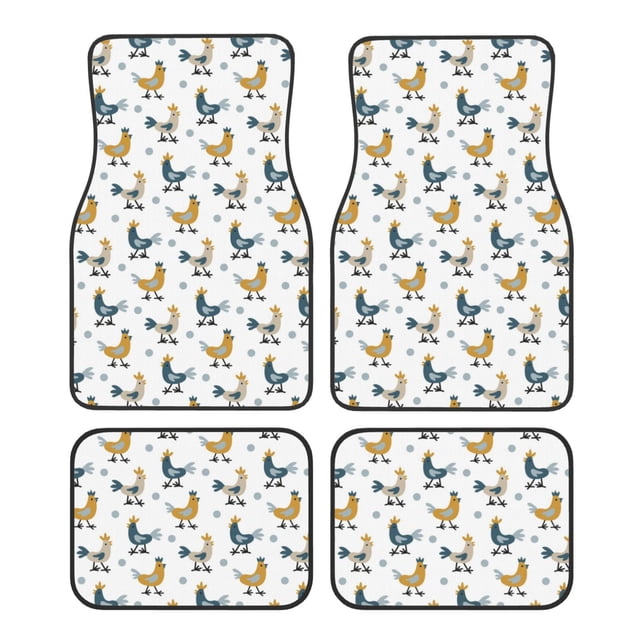 Balery Farm Roosters Juego de 4 Alfombrillas para Auto, Revestimientos de Caucho Resistente, Diseño Antideslizante