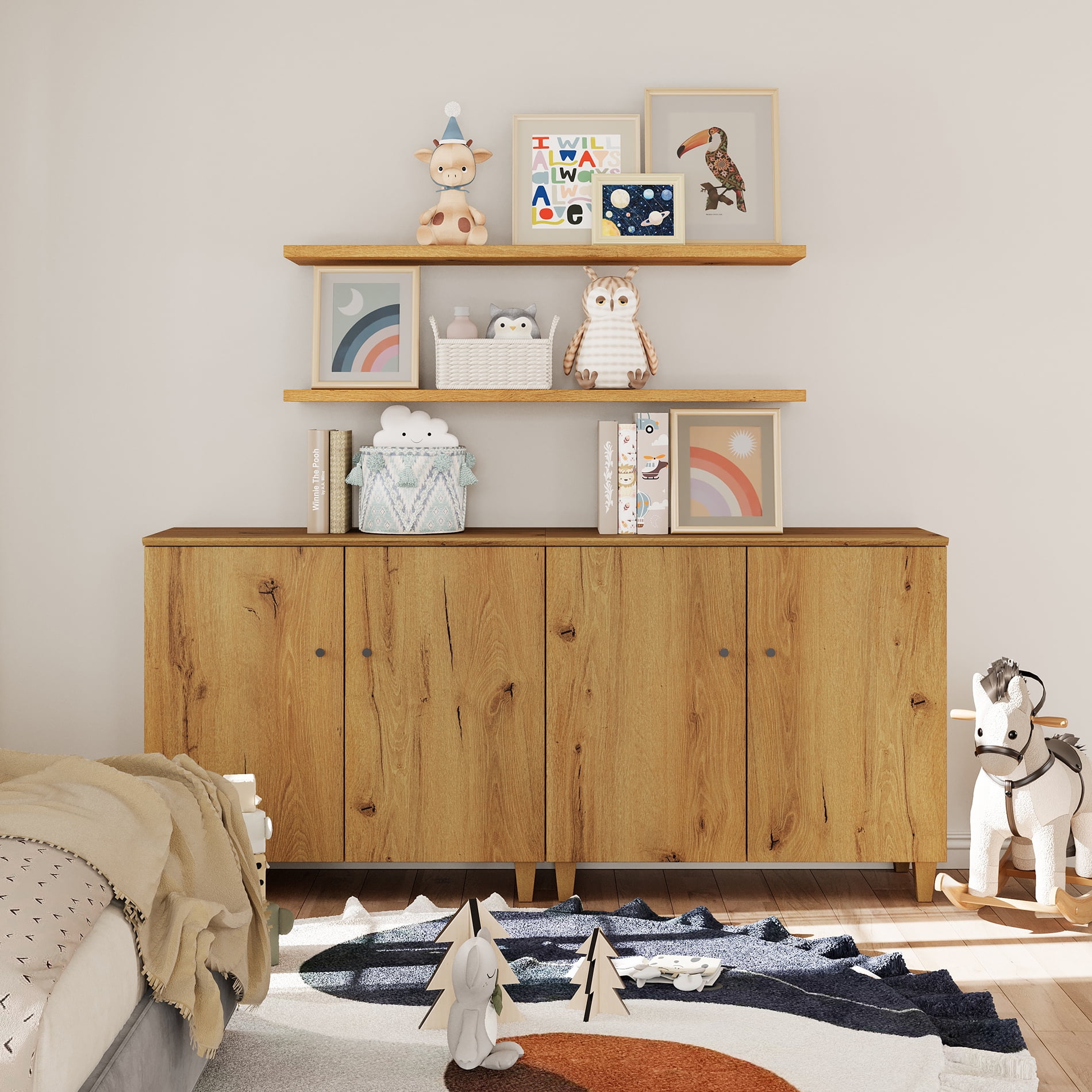 WAMPAT Wooden Dresser Chest with Doors, Bedroom Modern Rustic Brown Closet Storage Organizer with 6 Compartments for Kids baby Room, Nursery