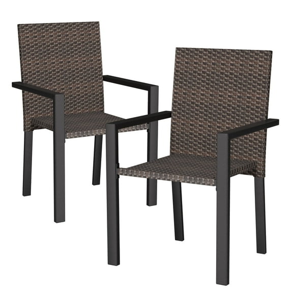 Set of 2 All-Weather Stackable Wicker Patio Chairs for Outdoor, Garden, Poolside (Brown)
