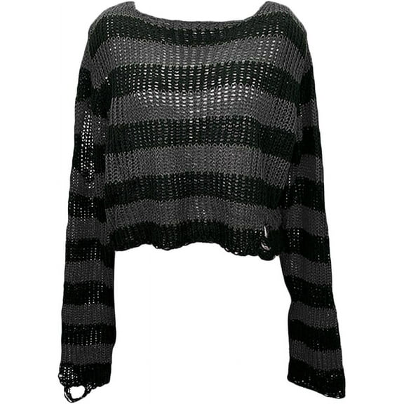 Black And Red Striped Sweater Women'S Knitted Striped Sweater Long Sleeve Round Neck Pullover Sweaters(A)
