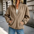 thumbnail image 3 of Corduroy Half Zip Sweatshirt for Womens Mock Neck Long Sleeve Sweater Pullover cozy ribbed raglan kangaroo pocket plus size petite casual fall winter fashion Khaki 2XL, 3 of 9