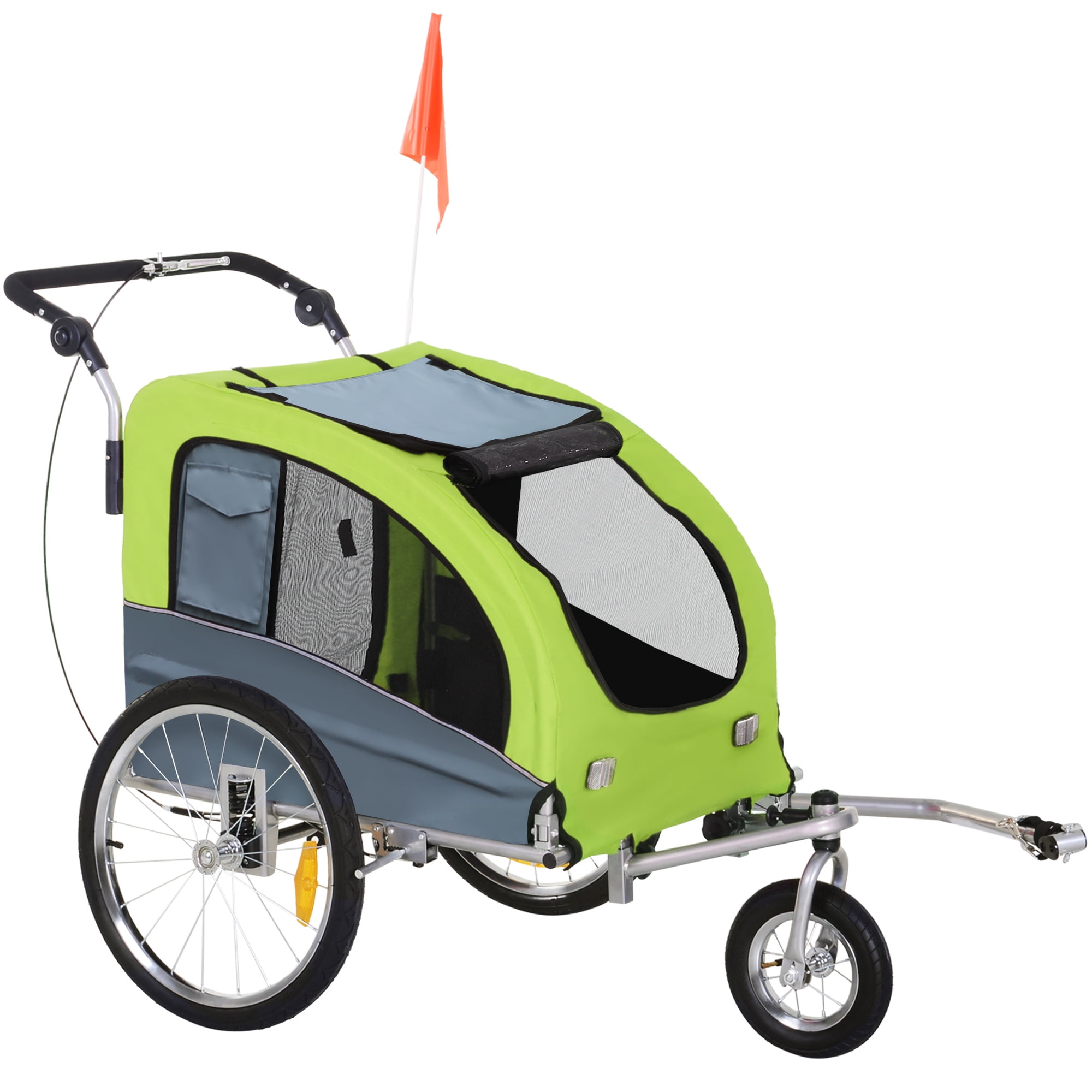 Aosom Dog Bike Trailer 2 in 1 Pet Stroller Cart Bicycle Wagon Cargo Carrier Attachment for Travel with Suspension Hitch Storage Pockets