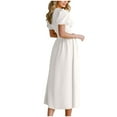 thumbnail image 4 of Women's Puff Sleeve V Neck Party Dress Plain Pleated High Waisted Wedding Guests Midi Dresses Fall Fashion Clothes, 4 of 4