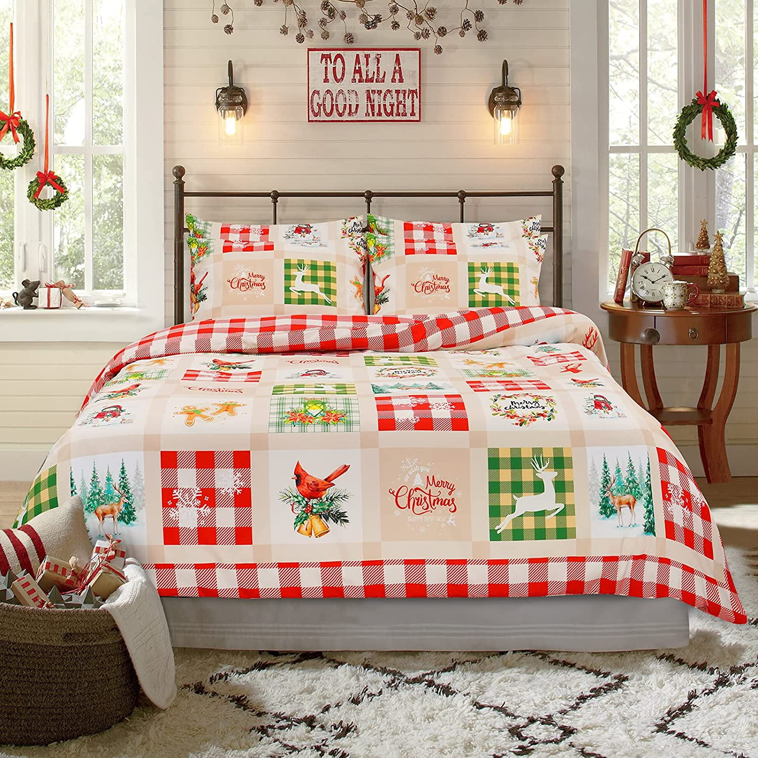Christmas Duvet Cover Set King Christmas Tree Deer Bedding Cover 3 Pcs Snowflake Snowman Comforter Cover Red Grid Quilt Cover with Zipper Closure 1 Duvet Cover 2 Pillow Shams Multicolor King Walmart.c...