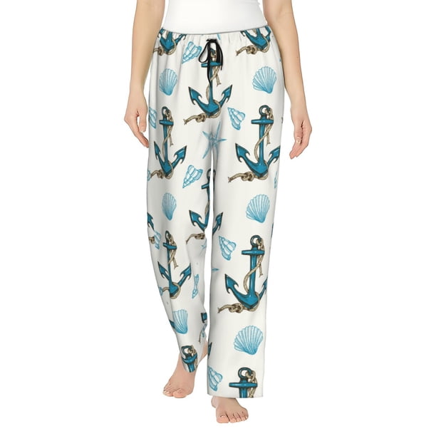 Balery Anchors And Shells Pantalones de pijama para mujer, pijamas ultraligeros, pantalones de estar por casa-Medium
