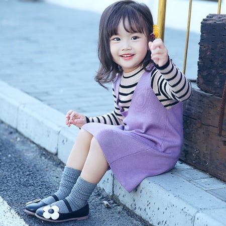 School Girls Flat Mary Jane Shoes Nude Shoes with Flower Decor&Elastic