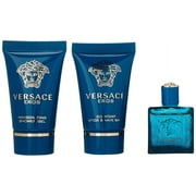VERSACE EROS 5 ml EDT Mens Splash mini Cologne + 25 ml after shave & gel SET