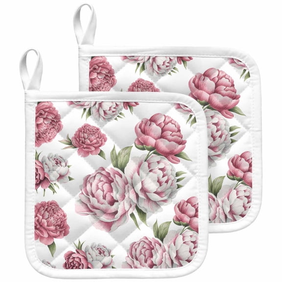 Pink Floral Pot Holders for Kitchen Heatproof Potholder, 2 Pack Spring Summer Modern Flower Leaf Hot Pads Multipurpose Oven Pads Cloth Potholders Trivet for Cooking and Baking