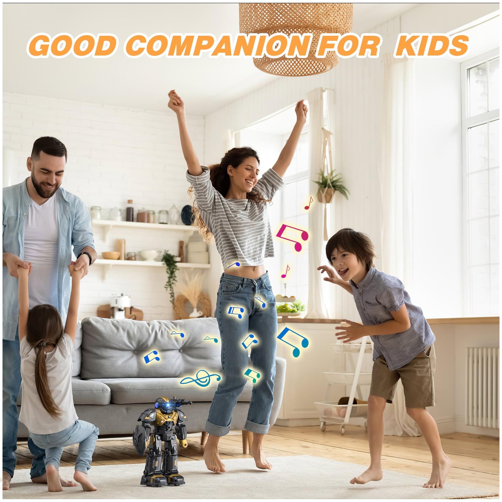 FEBFOXS Kids RC Robot Toy, Smart Robot with Talking, Singing, Dancing, Interactive Touch Sensor, Remote Control Toys for Kids ages 3-10, Gold