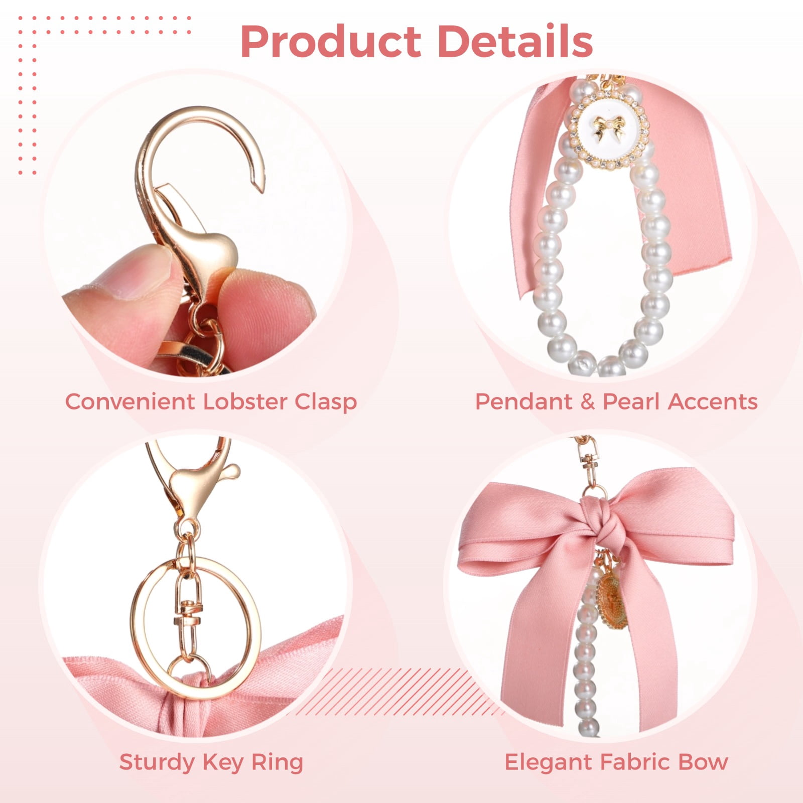 12 PCS Pink Bow Keychains, Coquette Keychains with Pearl Decoration, Cheer Bow Keychains, Pink Fabric Bow Zinc Alloy Keychain Bulk for Bags, Keys, Accessories
