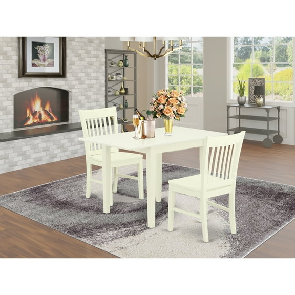 Coastal Dining Set - 3pc Table & Chairs - Linen White - Modern Kitchen Table Set