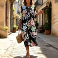 thumbnail image 7 of VBVC Women's and Women's Plus 3/4 Sleeve Midi Dress, Summer Casual Crew Neck Dress For Women, Ladies' Loose Fit Floral Dress with Pockets,Black,S-5XL, 7 of 7
