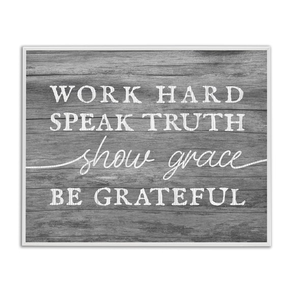 Stupell Industries Rustic Lodge Be Grateful Rustic Grain Pattern Motivational Phrase White Framed Giclee Art, 14 x 11, by Lil' Rue