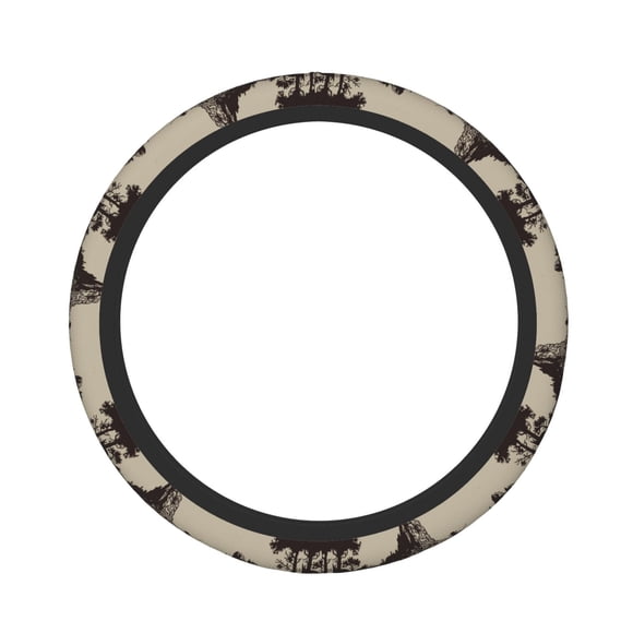 Vsdgher Western Desert Cowboy Pattern Elastic Car Steering Wheel Cover,Car Wheel Cover Protector Car Accessory for Steering Wheel with a Diameter of 14.5"-15"