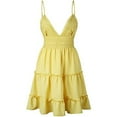 thumbnail image 4 of Femmes V-Cou Spaghetti Sangle Bowknot Dos Nu Dentelle Mini Swing Skater Robe (Jaune, L), 4 of 6
