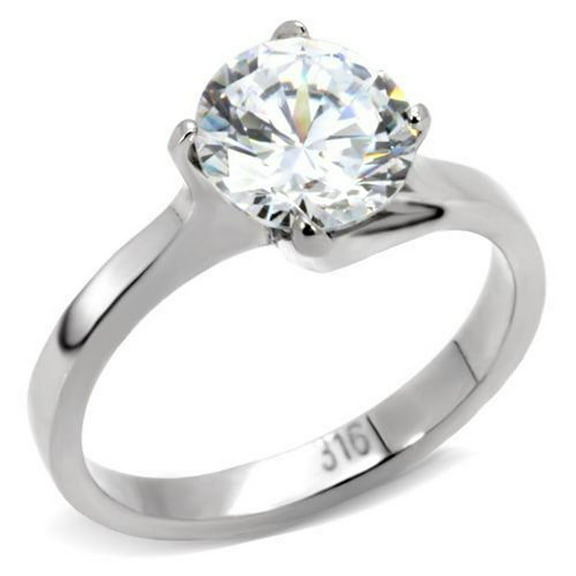 Women's Stainless Steel Engagement Ring with AAA Grade Cubic Zirconia - Size 5
