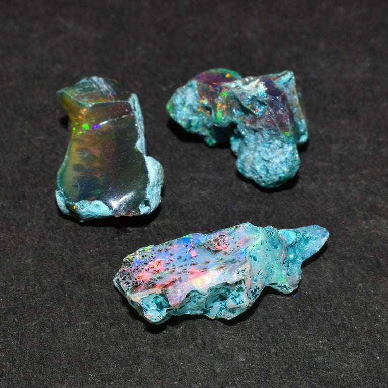 3pcs 100 Real Ultra Fire Black Opal Raw Stone Natural Rough Ethiopian Rock Crystals Gemstone Jewelry Making Supplies Chakra Healing Stone