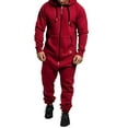 thumbnail image 2 of Men's Hooded Fleece Lining Jumpsuit, Long Sleeve Full Zipper Overalls with Kangaroo Pockets, 2 of 10