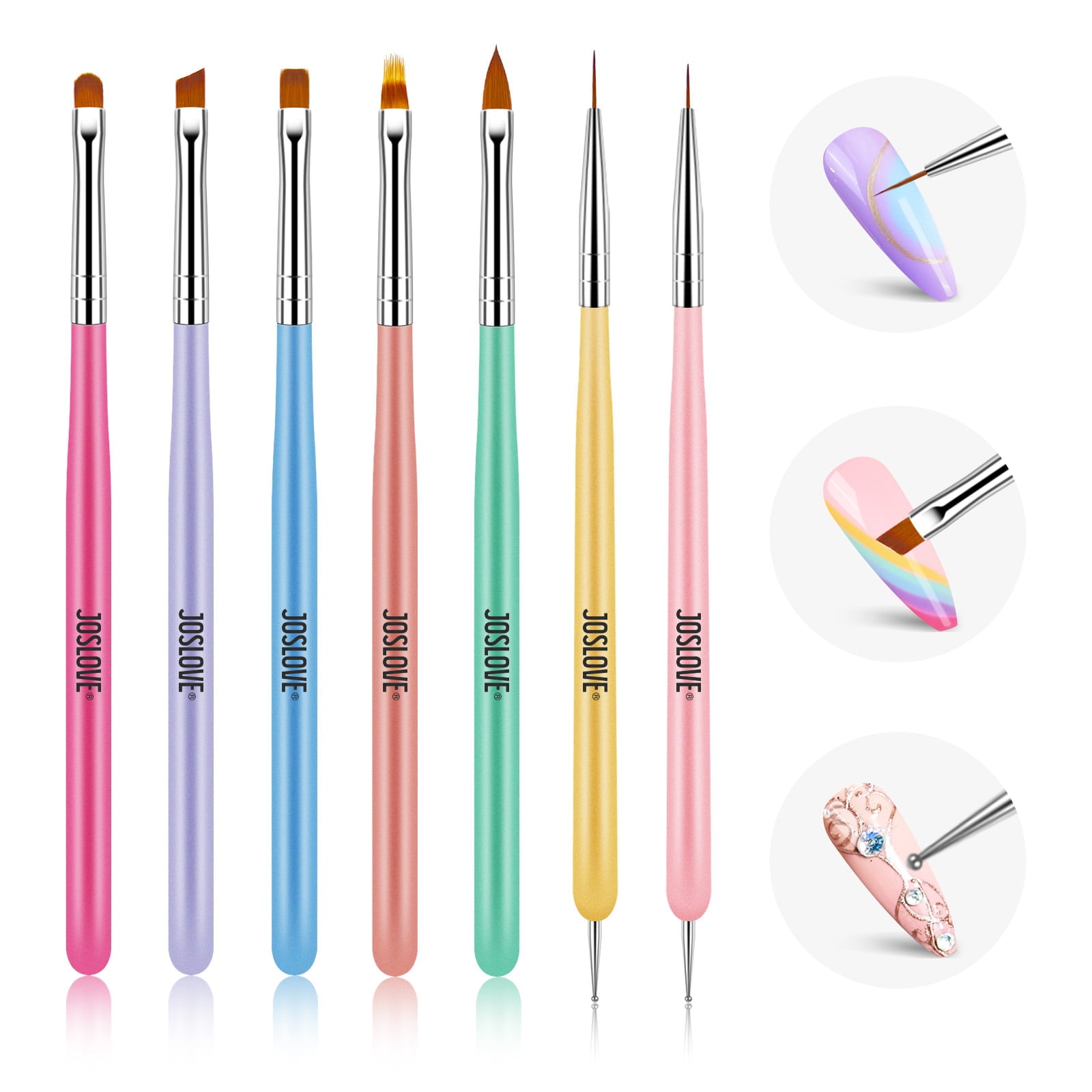Joslove 7pcs Nail Brush Kit,Nail Art Tips UV Gel Nail Builder Brush DoubleEnd Nail Art Tools