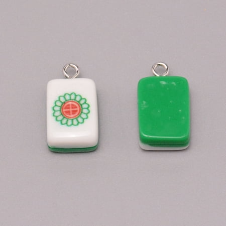 25pc Resin Pendants with Iron Finding Imitation Mahjong Tiles Green Rectangle Colorful 19.5~20.5x11.5x7~7.5mm Hole: 2mmDIY