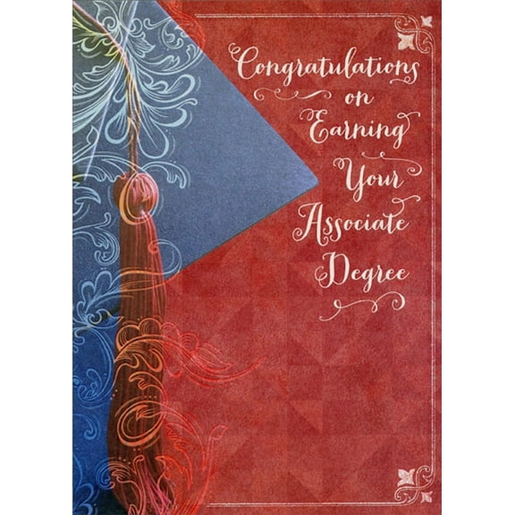 Designer Greetings Blue Grad Cap and Red Tassel Congratulations on Earning Associate Degree Graduation Card