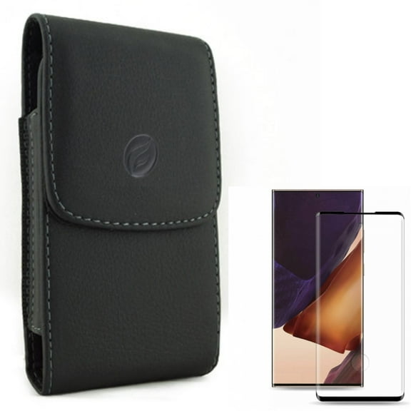 Case Belt Clip & Screen Protector for Samsung Galaxy Note 20 Ultra Phone - Combo with Leather Holster Cover Pouch & Tempered Glass (Fingerprint Unlock) 3D Curved Edge Full Cover