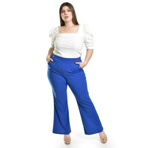 Pantalón pierna ancha Roman Fashion /Tallas extras, 2202 (Azul rey) azul 40