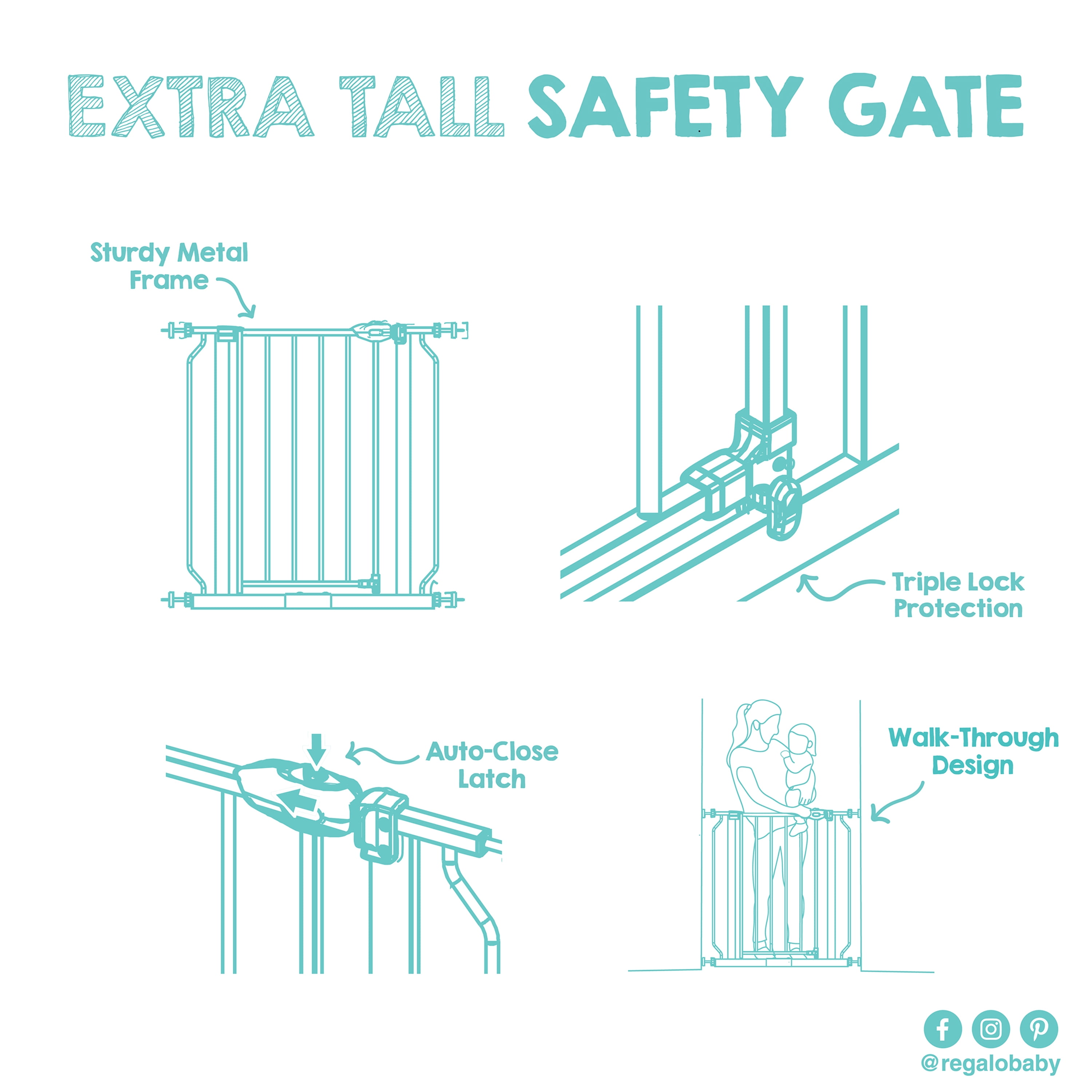 Regalo Easy Step Extra Tall Arched Décor Walk Thru Baby Gate, Includes